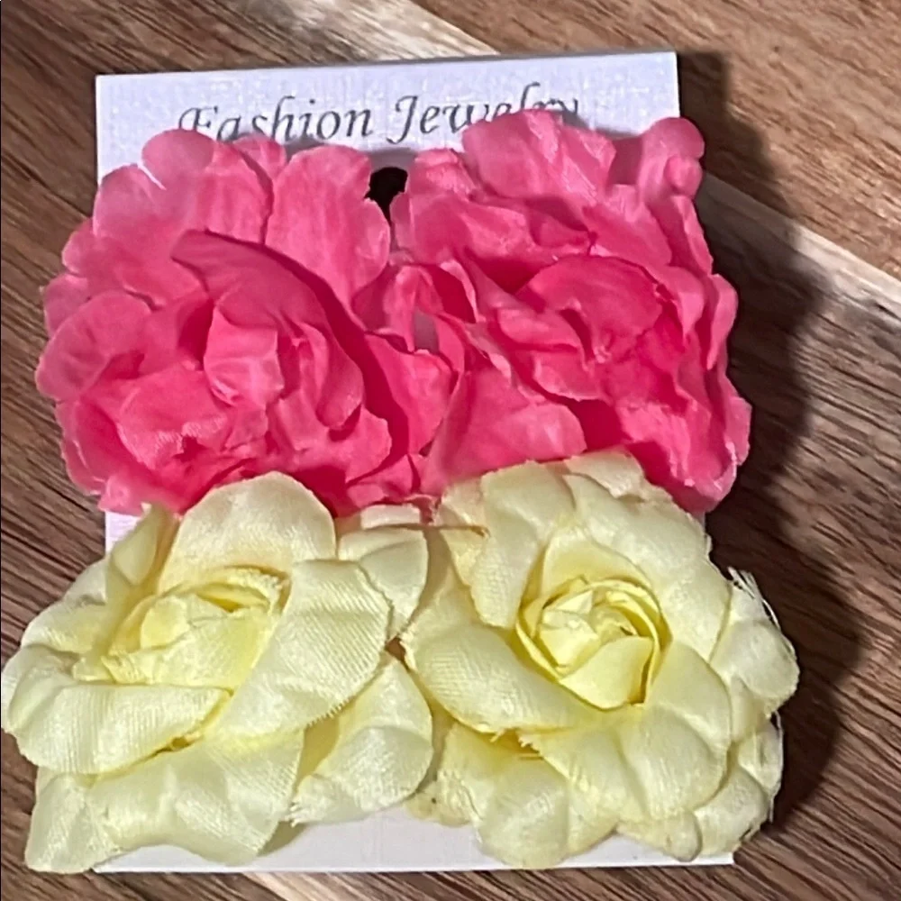 Unbranded Hot Pink and Yellow Floral earrings Fashion jewelry New size medium